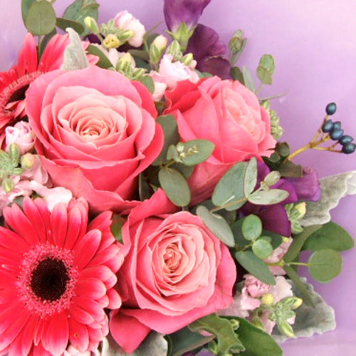 お誕生日祝いのプレゼントに】ピンク&パープルブーケ – フラワーギフト